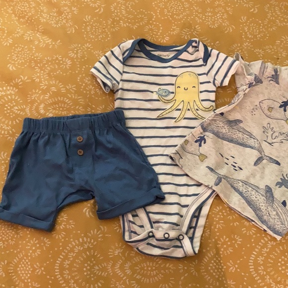 NWT Carter’s 6 Month Baby Ocean Themed Summer Set Onesie T Shirt and Shorts - Picture 2 of 4